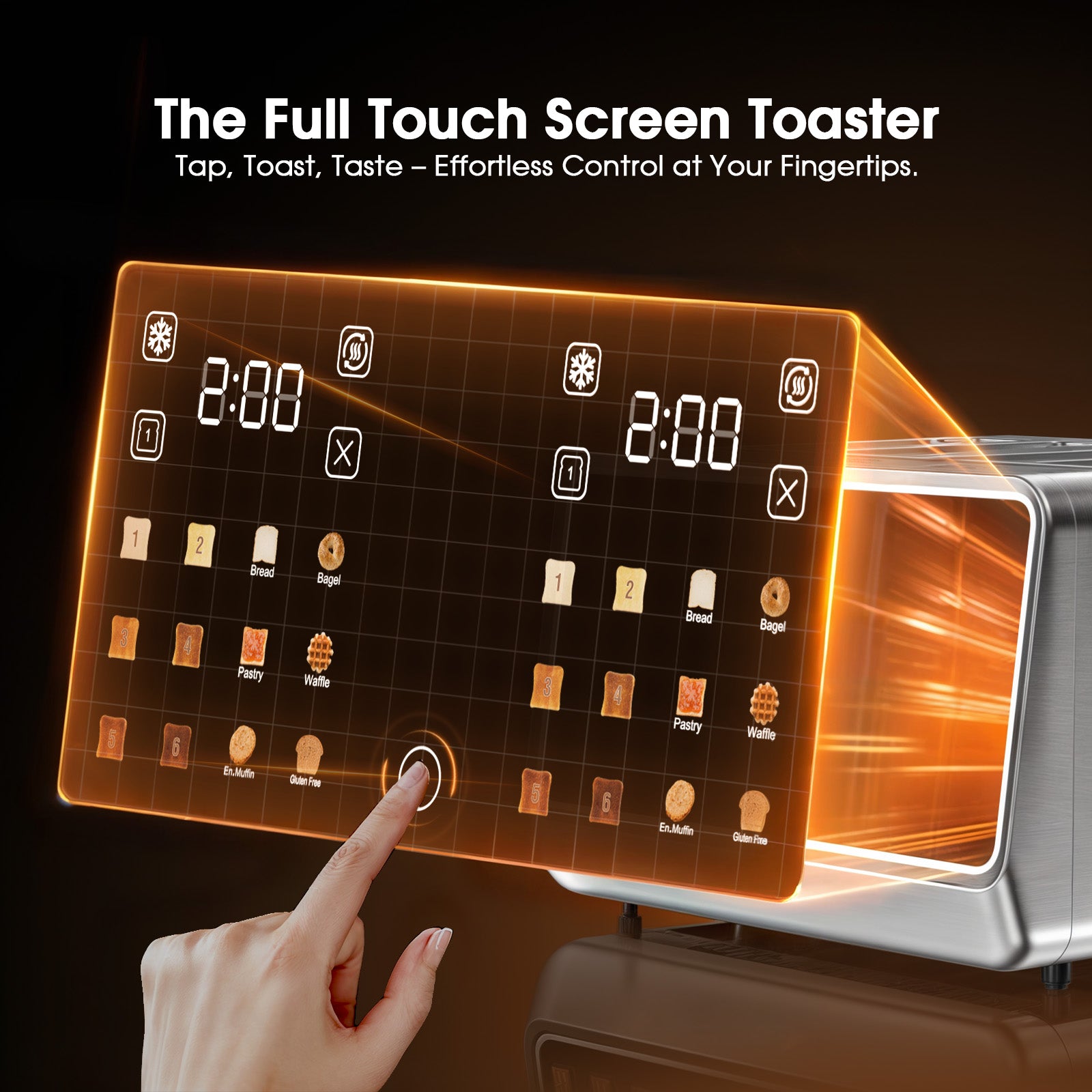 Foyoconven 4 Slice Toaster Wide Slot– Dual Digital TouchScreen & Independent Control Panel | Single-Slot Tech Timer/Reheat/Defrost for Bagels Bread | 1800W Stainless Steel 6 Toast Types & Shade Settings