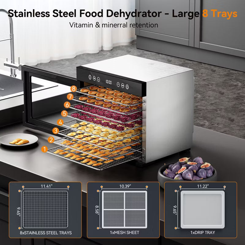 Teendow FD-1008A 8-Trays Food Dehydrator, Stainless Steel Food Dryer for Kitchen