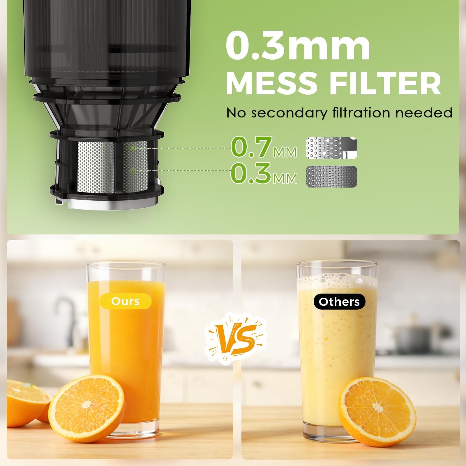 PSIIDAN Cold Press Juicer with 5.3" Extra Wide Feed Chute, Slow Masticating Juicer Machine for Pre-Cut Fruits and Vegetables, High Yield Fruit Juicer, Easy Clean Design, BPA-Free