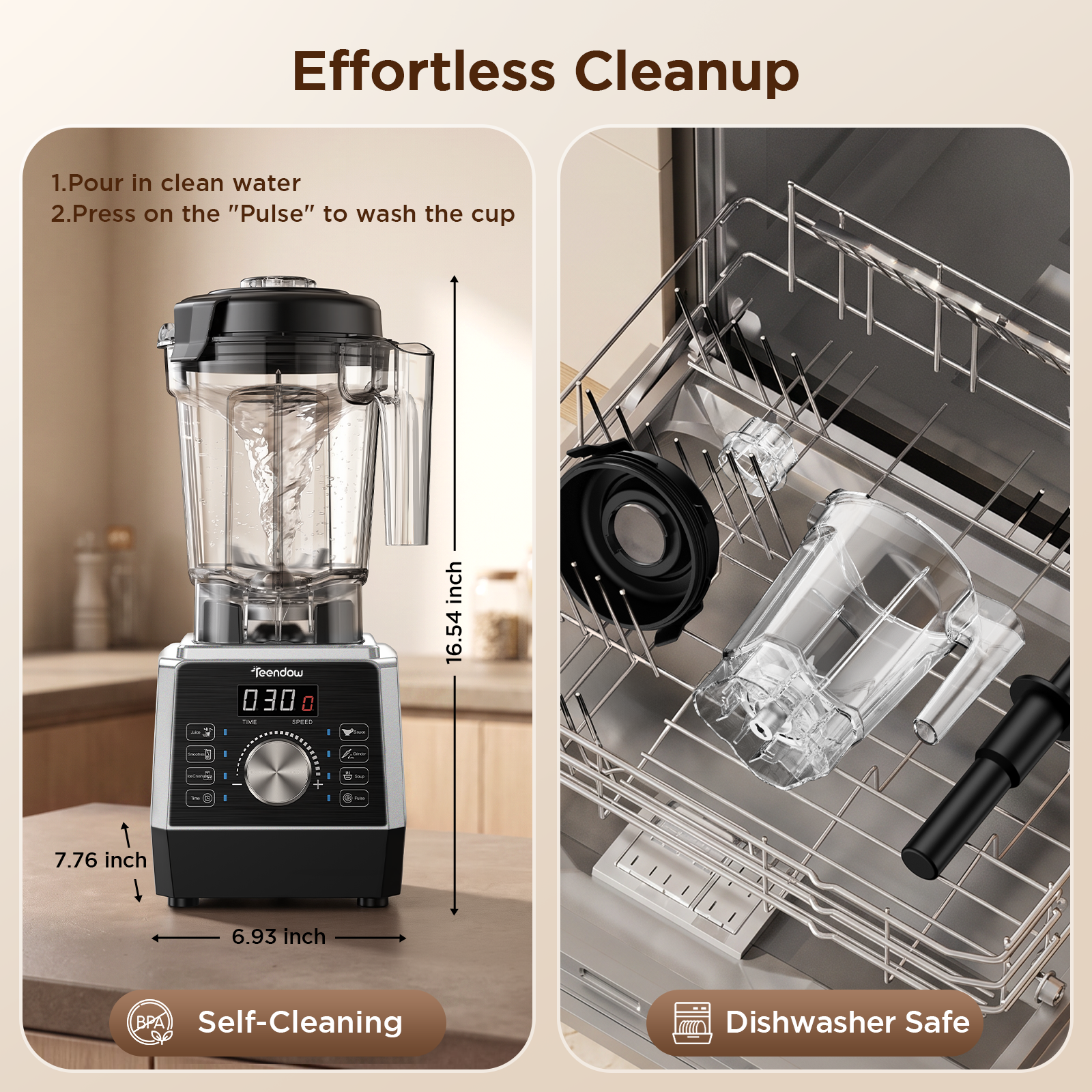 Teendow 1800W Countertop Blender for Kitchen with 70 oz BPA-Free Pitcher