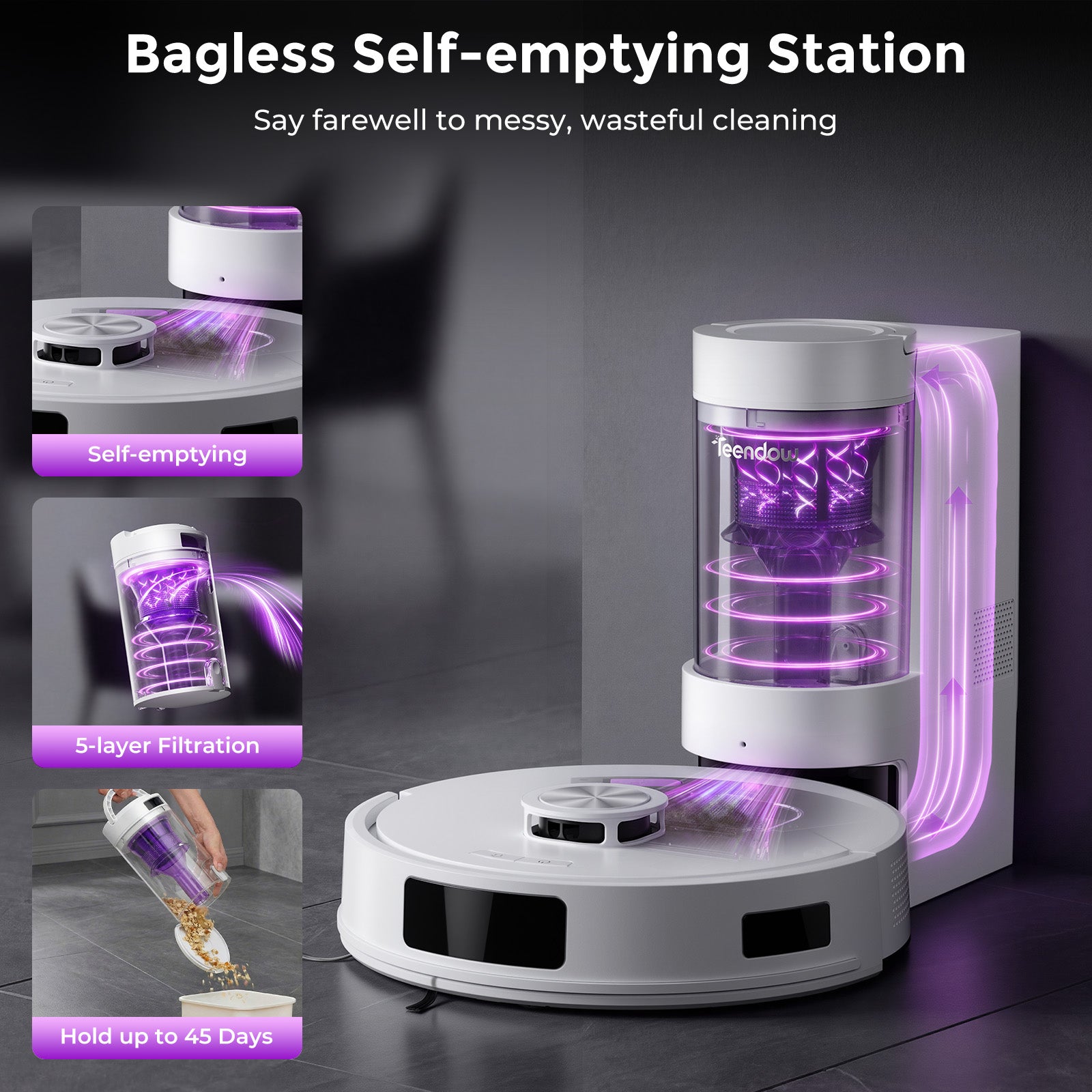 Teendow Robot Vacuum and Mop,18000Pa Robotic Vacuum with LiDAR Navigation and Self-Emptying Station