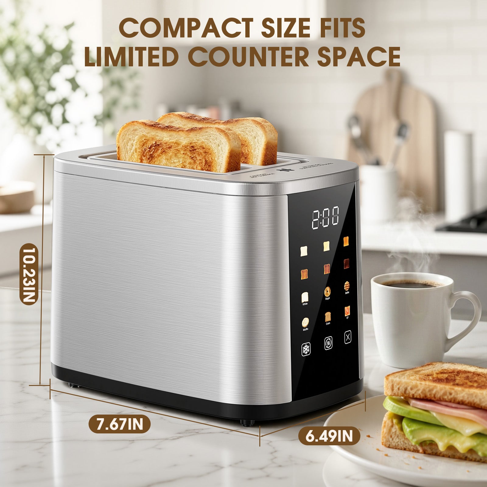 Teendow Digital Touchscreen 2-Slice Toaster with Bagel, Defrost & Reheat Functions