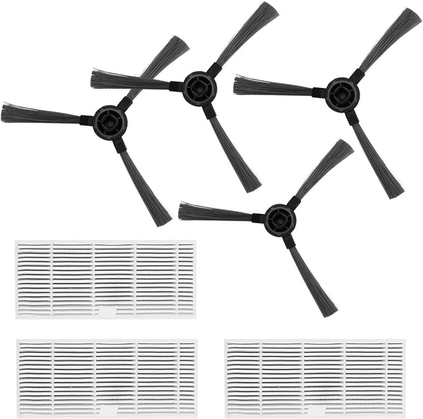 Side Brush (Pack of 4) and Filter (Pack of 3) Compatible for BR150/BR151 Robot Vacuum Cleaner