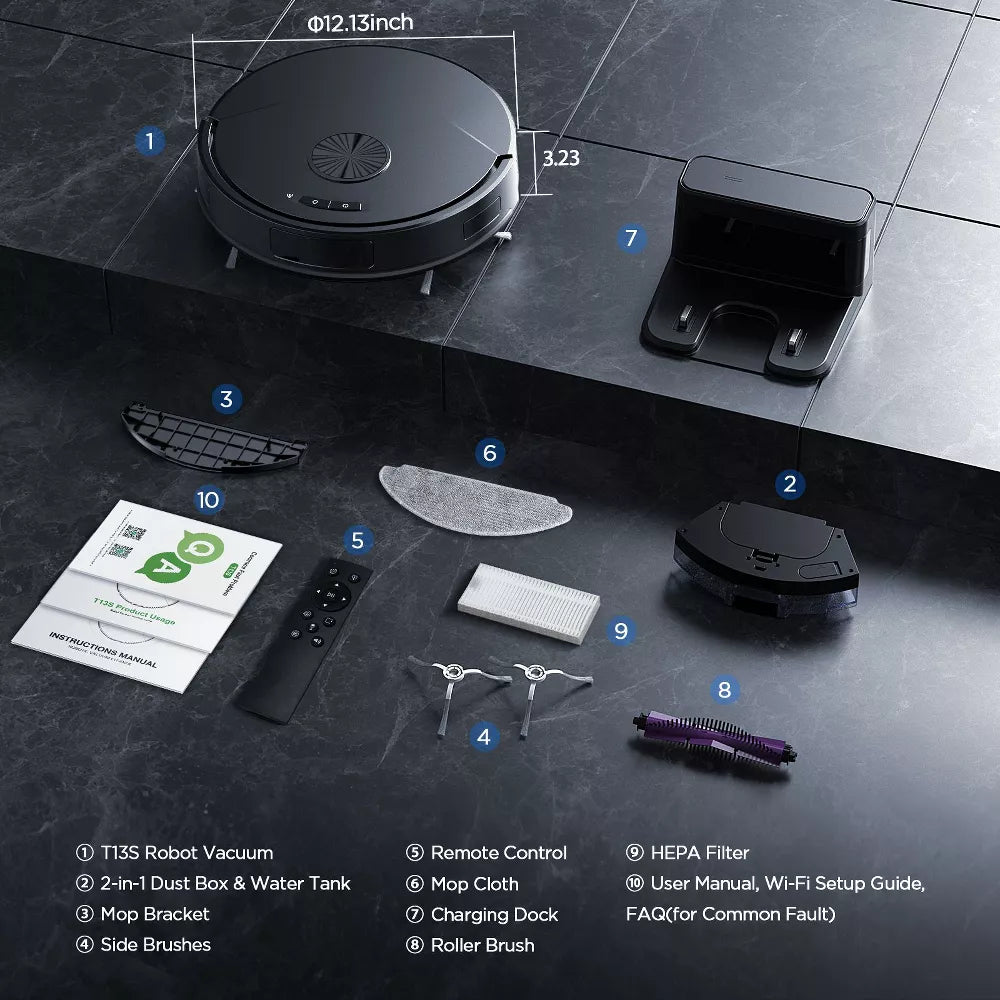Teendow T13S 8000Pa Robot Vacuum and Mop Combo, 2-in-1 Robot Vacuum Cleaner with App & Wi-Fi