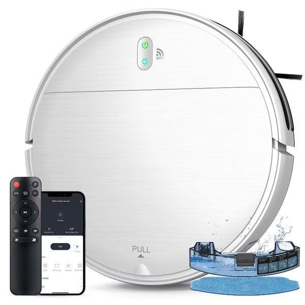 BR151 Robot Vacuum and Mop Combo, Robotic Vacuum with APP/Remote, Self-Charging Ideal for Pet Hair, White