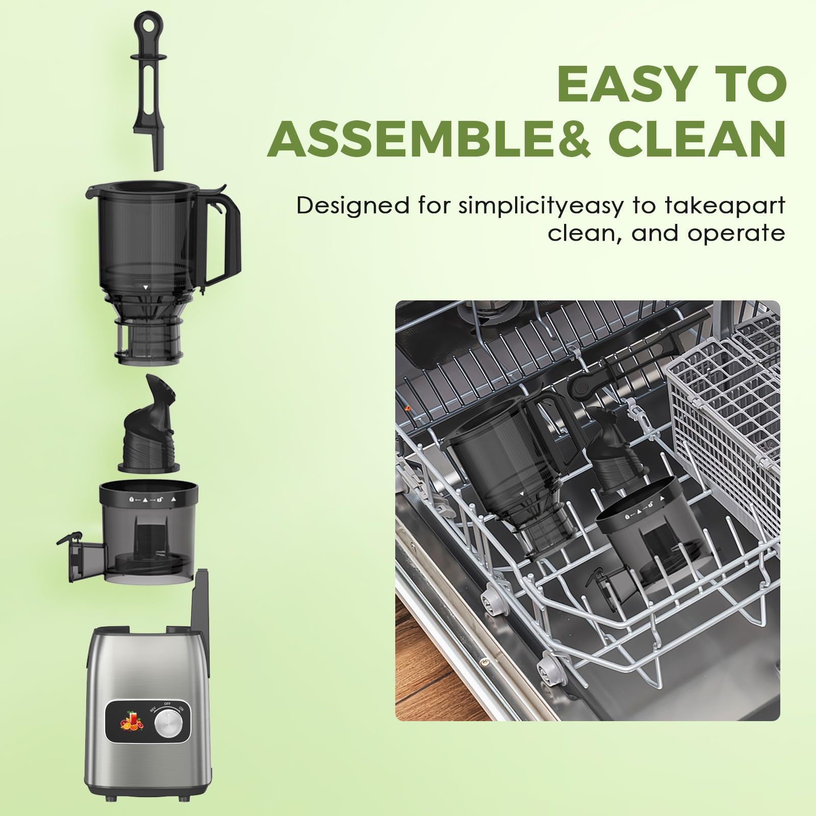 PSIIDAN Cold Press Juicer with 5.3" Extra Wide Feed Chute, Slow Masticating Juicer Machine for Pre-Cut Fruits and Vegetables, High Yield Fruit Juicer, Easy Clean Design, BPA-Free