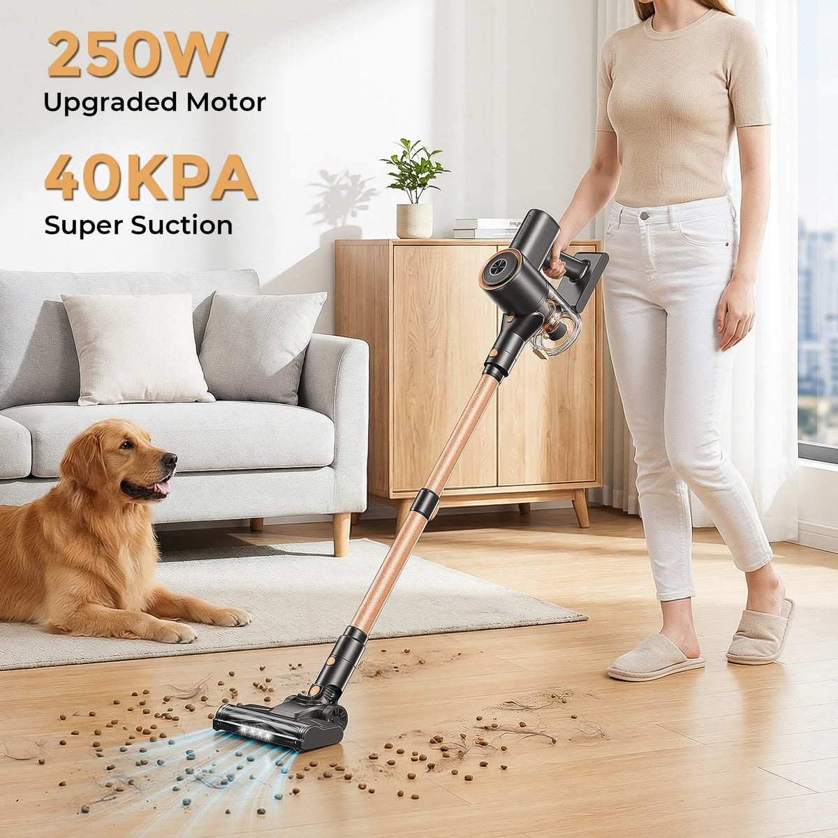 Teendow Cordless Vacuum Cleaner, 250W/40Kpa Vacuum Cleaners for Home ,With Upgraded Brushless Motor Stick Vacuum for Carpet, Hard Floors & Pet Hair
