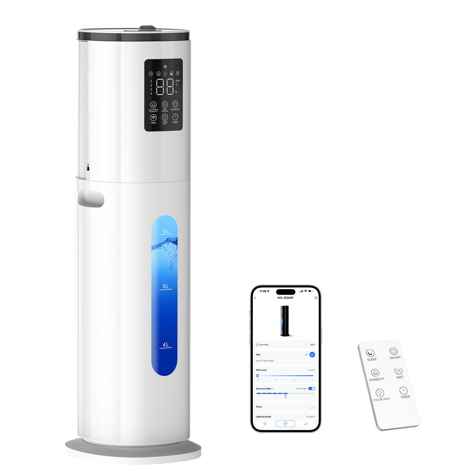 10L Humidifier, 600 sq.ft, 85H Max Runtime, Cool Mist Humidifier for Bedroom with App & Remote Control, 4 Mist Levels